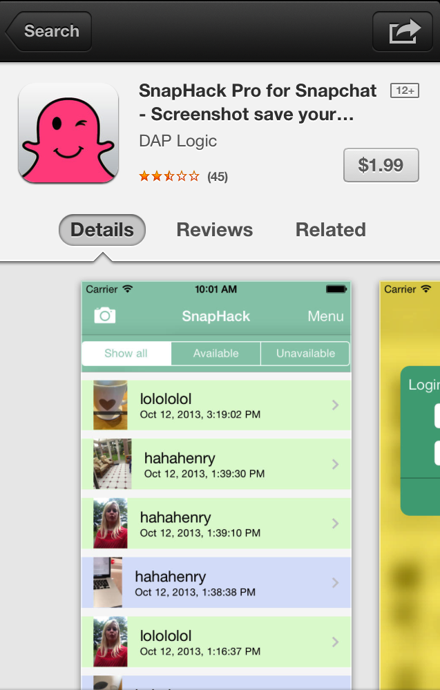 Screenshot from the Apple App Store Snaphack is available in the Apple App Store for $1.99.