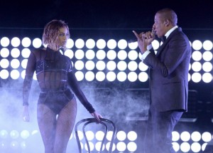 Beyonce and Jay-Z ignite during their opening performance. Photo by grammy.com.
