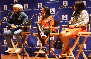 Grammy winner Ziggy Marley (left), Grammy-nominated songwriter/vocalist JoiStarr (center) give panel discussion at Grammy Camp in the University of Southern California. Photo by Daniela Valdivia
