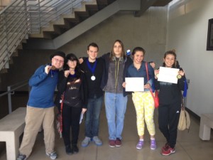 Some of the participating students after the awards ceremony. From left to right: Features Editor Chris Bower, staff writers Elsy Barcelo and Elijah Zelonky, staff photographer Jake Dobbs, staff writer Irene  Feher and yearbook editor Ana Perez. 