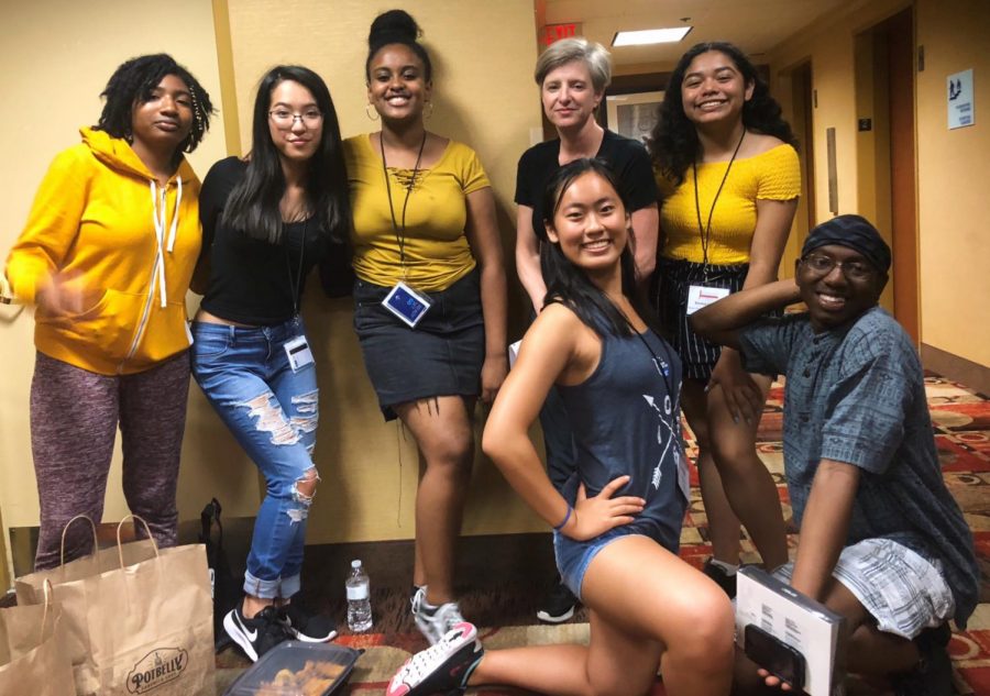 JCampers Sanaa Scott-Wheeler, Lucy Tu, Heyabe Abebe, Jessica Lu, Kirsten Cintigo and DeAundre Phelps pose with their group leader Clea Benson (middle). 