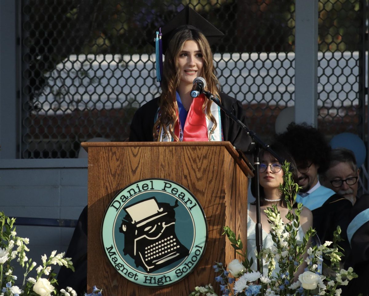 Salutatorian Maggie Simonyan gives a speech during the Class of 2024 graduation ceremony on June 11.