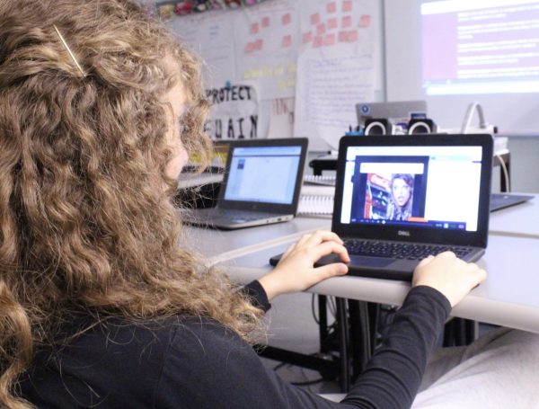 Freshman Anna Virabyan browses through a News Literacy Project module that focuses on election misinformation in her 4th period photography class on Oct. 16.