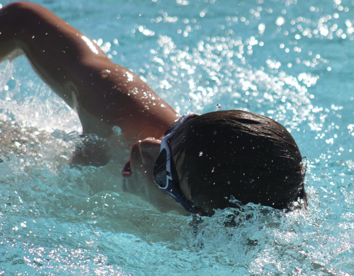 Senior Diego Vera Suarez swims across the pool at Birmingham Community Charter High School on March 3. Members of the swim and dive team practiced different swimming styles as they traveled back and forth the pool lanes.