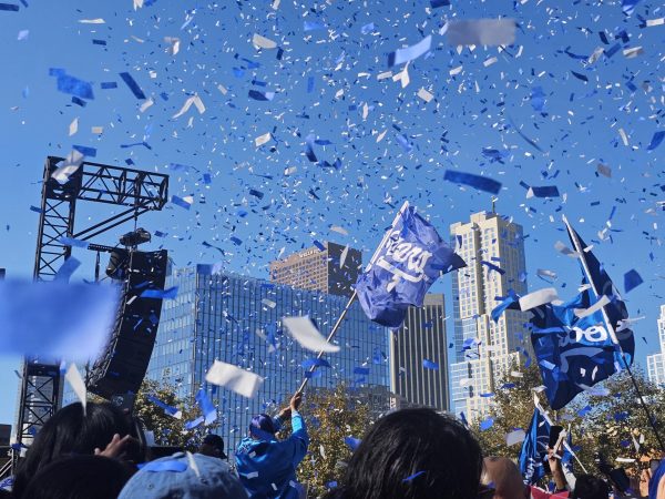 Thousands of Los Angeles Dodger fans fill the streets of Downtown L.A. on Nov. 1 to celebrate the Dodgers eight World Series title after beating the New York Yankees during game 5, which was held on Oct. 30, in a 7-6 victory.  
